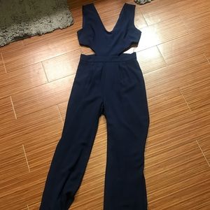 Buttons navy blue cutout jump suit